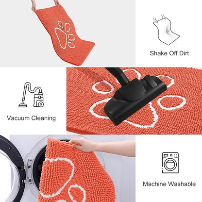 Smiry Dog Door Mat for Muddy Paws, Absorbent Dirt Trapper Non Slip Quick Dry Washable Chenille Mat for Mud Dogs, Entry Rug for Indoor and Outdoor (36x24 Inches, Coral and White)