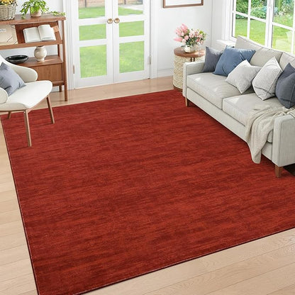 RUGSREAL 5x7 Living Room Area Rug Modern Solid Color Area Rugs Non-Slip Stain Resistant Floor Carpet Indoor Washable Contemporary Area Rug for Bedroom Dining Room Kitchen Home Office, Red