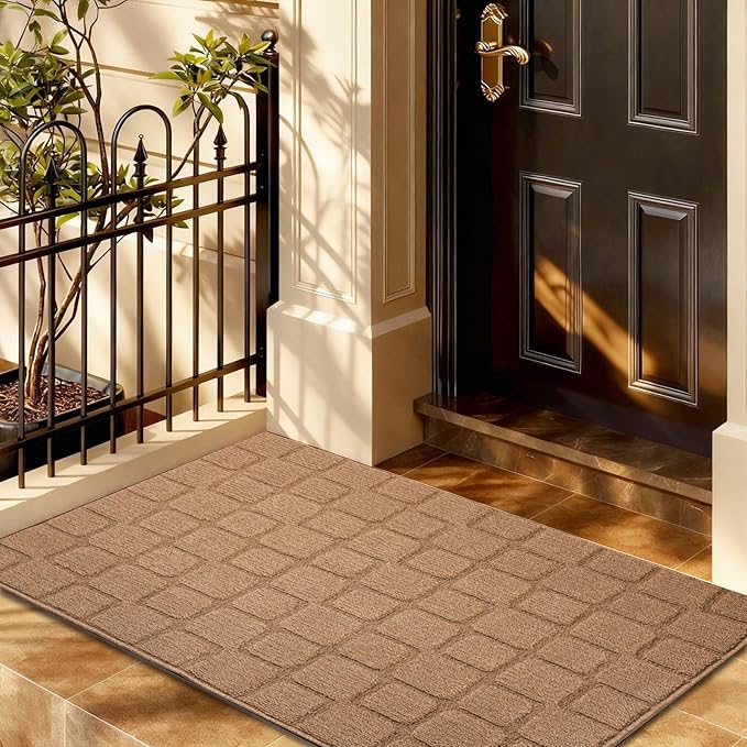 Front Door Mat Outside Entrance, Outdoor Indoor Door Mats for Entryway, Entrance, Entry, Patio, Waterproof Non Slip Doormat, Low-Profile, 31.5" × 39“, Brown
