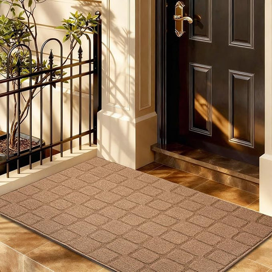 Front Door Mat Outside Entrance, Outdoor Indoor Door Mats for Entryway, Entrance, Entry, Patio, Waterproof Non Slip Doormat, Low-Profile, 31.5" × 39“, Brown