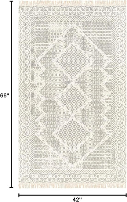 Mark&Day Wool Rugs, 4x6 Nishnabotny Cottage Light Gray Area Rug, Grey Beige Carpet for Living Room, Bedroom or Kitchen (3'6" x 5'6")