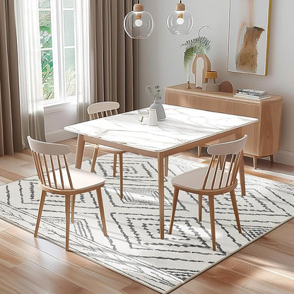 Area Rug 4x4 Rug Machine Washable Non-Slip Low Pile Print Pattern Western Rug for Living Room Bedroom Entryway Tribal Series -Navywhite/Black