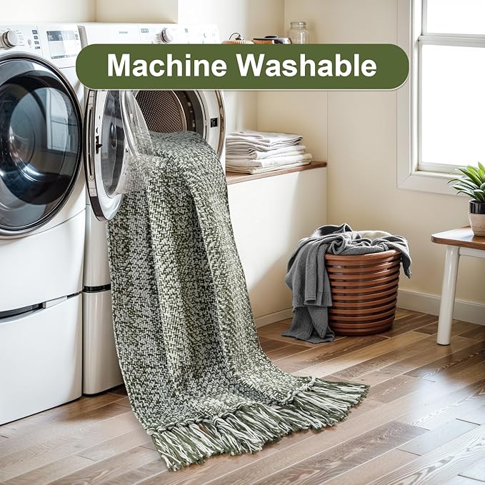 Collive Long Hallway Runner Rug 2.6' x 7', Washable Runner Indoor Entryway Rug, Olive Green/Cream Braided Woven Kitchen Runner Rugs Low-Profile Front Door Floor Carpet for Bedroom Doorway