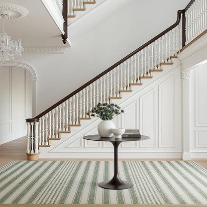 Dash & Albert Xaren Green Machine Washable Rug, 5 X 8 Feet, Green/Grey Stripe Pattern