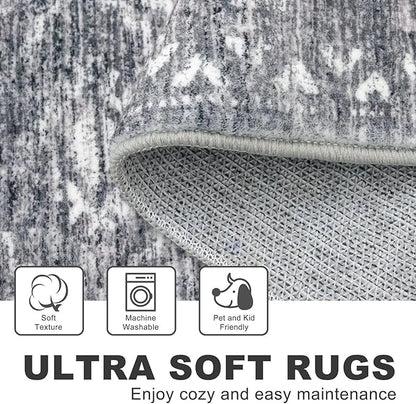 KILOCOCO Hallway Runner Rug 3'x10' Runners for Hallways Washable Runner Rug Non Slip Rubber Backed Low-Pile Runners for Bedroom Kitchen Living Room Laundry Room Boho Rugs, Grey