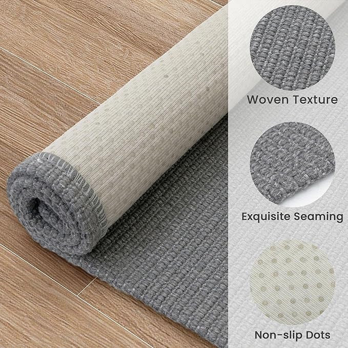 EARTHALL Washable Area Rug 3x5 Ft Non Slip Rugs for Entryway Braided Rubber Backed Throw Rugs Door Mat Indoor Outdoor Entrance Cotton Woven Rug for Kitchen Foyer Front Door Living Room, Charcoal Gray