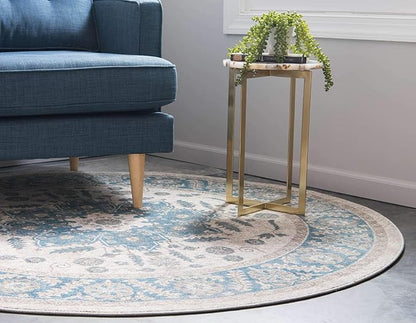 Unique Loom Salzburg Collection Classic Traditional Design Oriental Inspired Border Area Rug (8' 0 x 8' 0 Round, Beige/Blue)