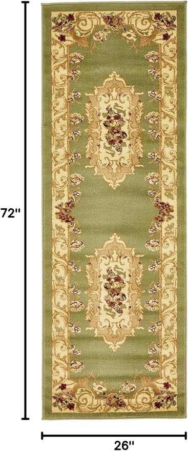 Rugs.com Chateau Collection Rug – 6 Ft Runner Green Medium Rug Perfect for Hallways, Entryways