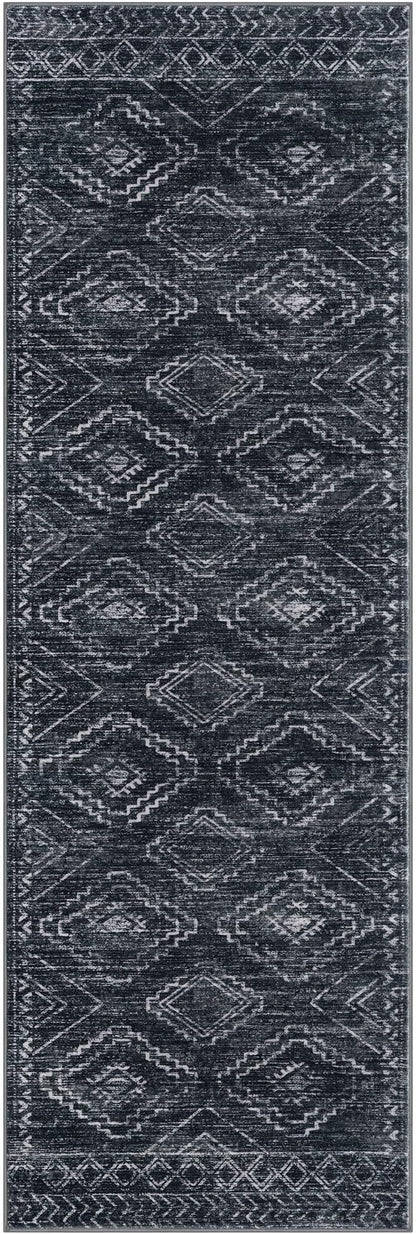 KILOCOCO Boho Kitchen Runner Rug 2x6 Washable Runner Rug, Soft Runners for Hallways Non Slip Printed Distressed Laundry Room Rug, Low-Pile Rug for Entryway/Bedroom/Living Room, Charcoal