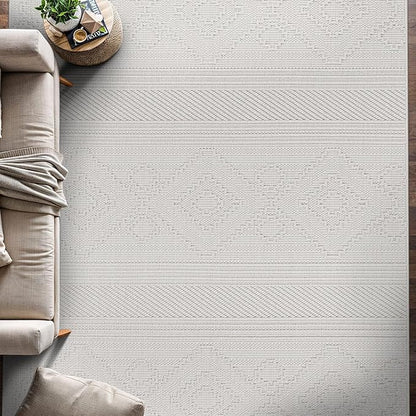 Beverly Rug Micro Loop Large Area Rug White 9x12 Modern Luxury Boho Geometric Durable Indoor Area Rugs for Living Dining Room Office Stain Resistant Non Shedding Casual Indoor Carpet White 9 x 12