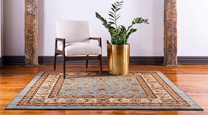 Unique Loom Voyage Collection Traditional Oriental Classic Intricate Design Area Rug (6' 0 x 6' 0 Square, Light Blue/Gold)