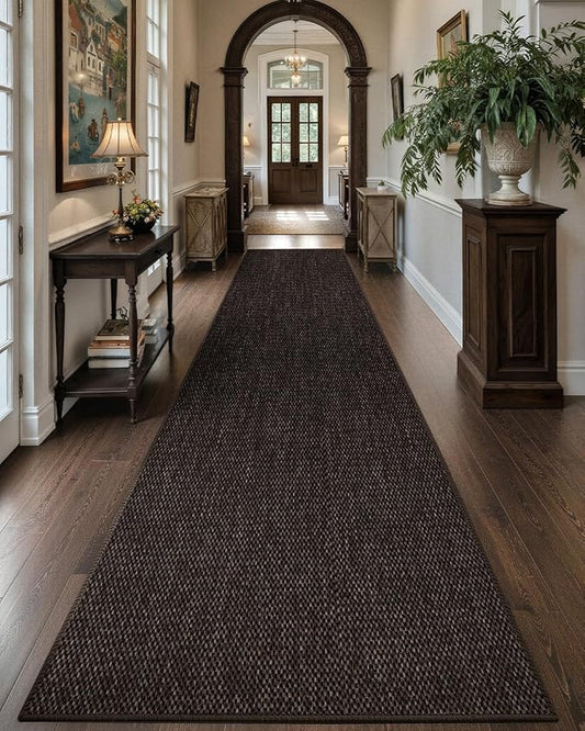 Color&Geometry Door Mat 2'4"x12' Runner Rug with Rubber Backing, Non Slip Washable Hallway Rug, Carpet Runners for Hallway Living Room Bedroom, Brown (Rolled-up NO Creases)