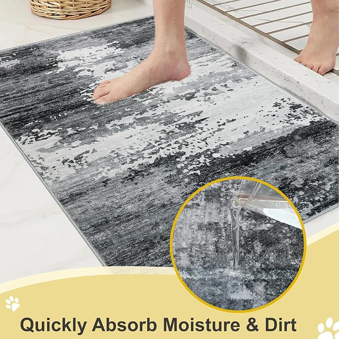COMSLE Door Mat Soft Absorbent Indoor Front Entryway Rug Machine Washable Entrance Mats for Muddy Paws Non Slip Throw Rugs 24" x 36" Doormat for Inside Foyer Bedroom - Gray