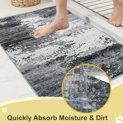 COMSLE Door Mat Soft Absorbent Indoor Front Entryway Rug Machine Washable Entrance Mats for Muddy Paws Non Slip Throw Rugs 20" x 32" Doormat for Inside Foyer Bedroom - Gray