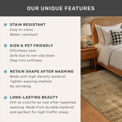 Washable 2x3 Small Entryway Rugs Indoor, Gold and Brown Area Rug for Kitchen, Bathroom, Farmhouse Medallion Indoor Décor, Non Slip Low Pile Stain Resistant Carpet
