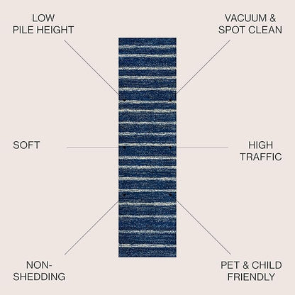 JONATHAN Y Williamsburg Minimalist Stripe Navy/Cream Runner Rug, 2x8, Contemporary, Modern, Easy-Cleaning for Living Room, Bedroom, Kitchen, Pet Friendly, Non-Shedding (MOH201C-28)