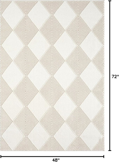 Abani Cream Area Rug for Living Room, Bedroom - Diamond Pattern - 4 x 6 - Durable & Easy to Clean