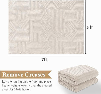 Pauwer 5x7 Washable Area Rugs for Living Room Modern Beige Solid Color Soft Fluffy Rugs for Bedroom Non Slip Boho Accent Indoor Mat Floor Carpet Cover for Kids Room Dining Room Kitchen Office