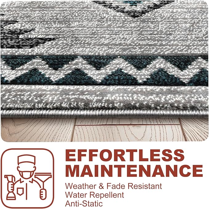 YHSF South West Native American Rug Ritz – Native Tribal American Indian Inspired Rug - Living Room, Bedroom, Hallway, Entryway & High-Traffic Area Rugs - Washable - Soft - Steel, 8 Feet x 10 Feet