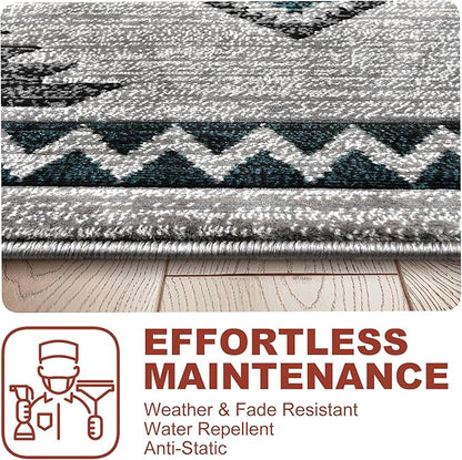 YHSF South West Native American Rug Ritz – Native Tribal American Indian Inspired Rug - Living Room, Bedroom, Hallway, Entryway & High-Traffic Area Rugs - Washable - Soft - Steel, 8 Feet x 10 Feet