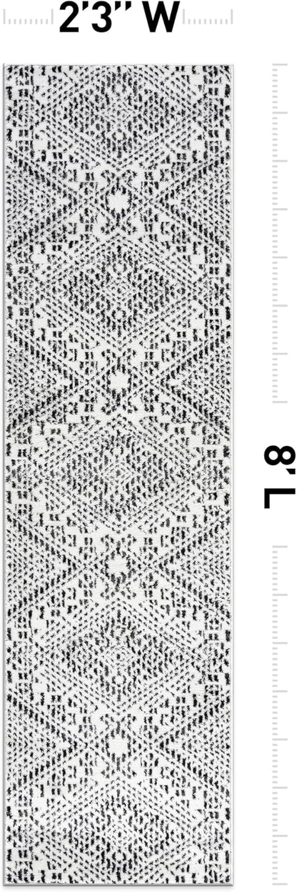 Rugshop Boho Cream Tribal Area Rug Modern Indoor Carpet for Living Room, Bedroom, or Entryway – Non-Shedding, Low Pile Geometric Design 2' 3" x 8'