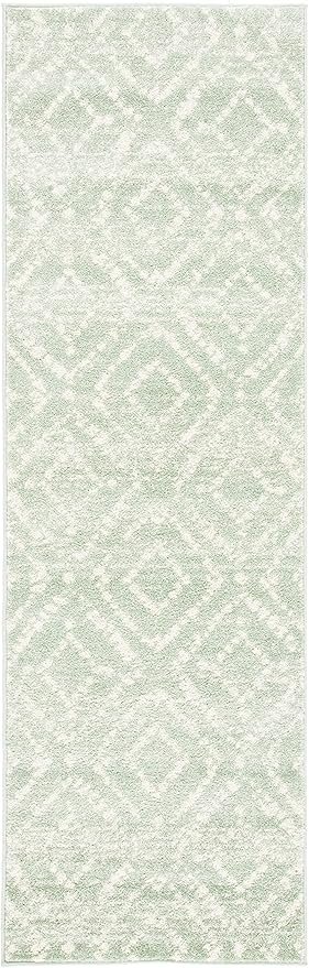SAFAVIEH Adirondack Collection Runner Rug - 2'6" x 8', Green & Ivory, Modern Diamond Distressed Design, Non-Shedding & Easy Care, Ideal for High Traffic Areas in Living Room, Bedroom (ADR131Y)