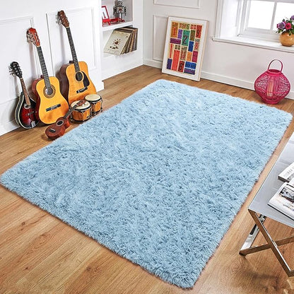 Beglad Fluffy Area Rugs 3 x 5 Feet, Modern Minimalist Style Shag Rugs, Non-Slip Indoor Carpet Soft Rugs for Bedroom, Living Room, Cobalt Blue