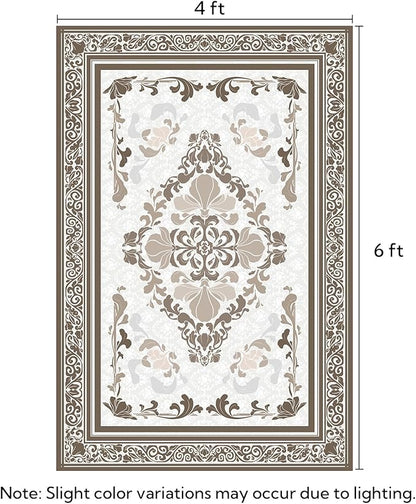SOULFUL Medium Pile 4x6 Rugs for Living Room - Soft Foot Feel Area Rug - Brown Boho Floral - Washable Non-Slip - Perfect for Bedroom Kids Room Under Dining Table Office
