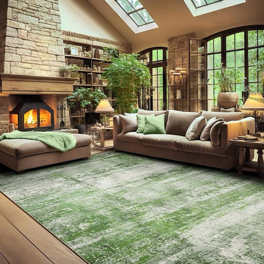 Abstract 8x10 Area Rug for Living Room Dining Room Home Office Bedroom Sage Green