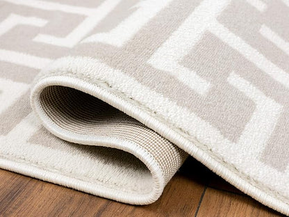 Abani Contemporary 3D Beige & White Modern Greek Key Pattern Area Rug - Geometric Meander 5'3" x 7'6" Arto Collection Neutral Rug Rugs