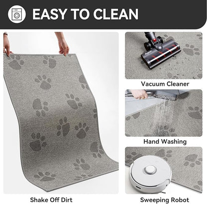 Door Mat Indoor Entrance 24"x35", 0.16" Thin Paw Print Low Pile Doormat, Non Slip Welcome Mat, Trap Dirt and Moisture, Easy Clean, Gray