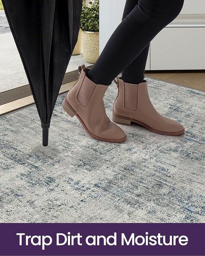 DEXI Area Rugs for Entryway 2x3, Washable Low Pile Modern Abstract Entry Rug Non Slip, Small Indoor Door Mat for Bedroom Kitchen Entrance Hallway, Blue
