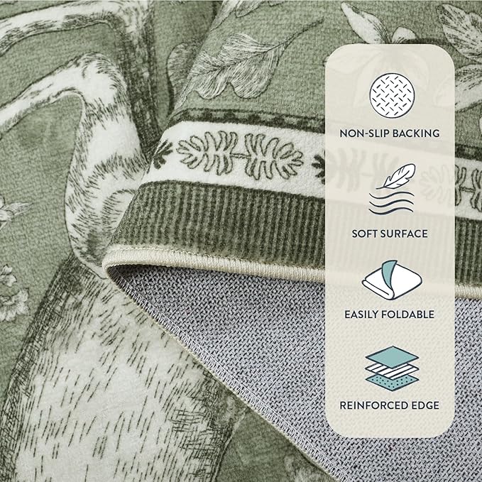 Lahome Boho Animal 6x9 Washable Living Room Area Rugs, Green Soft Rugs for Bedroom, Botanical Large Boho Non Slip Dining Room Carpet for Under Table Office Kids Playroom (6x9ft,Green)