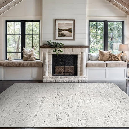 Beverly Rug Micro Loop Area Rug White/Gray 8x10 Abstract Modern Luxury Brushstroke Durable Soft Indoor Rugs for Living Dining Room Office Stain Resistant Non Shedding Casual Indoor Carpet 8 x 10