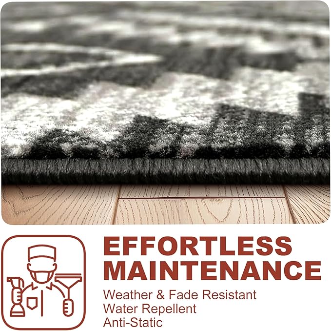 YHSF South West Native American Rug Ritz – Native Tribal American Indian Inspired Rug - Living Room, Bedroom, Hallway, Entryway & High-Traffic Area Rugs - Washable - Soft - Dark Grey, 5 Feet x 7 Feet