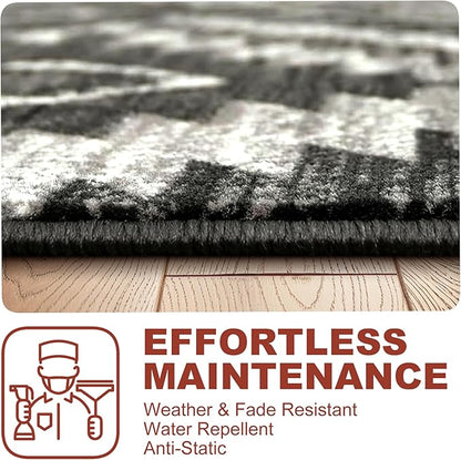 YHSF South West Native American Rug Ritz – Native Tribal American Indian Inspired Rug - Living Room, Bedroom, Hallway, Entryway & High-Traffic Area Rugs - Washable - Soft - Dark Grey, 5 Feet x 7 Feet