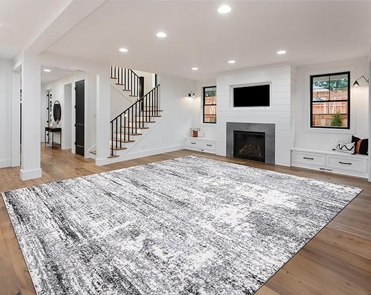 Keen Home Design Area Rugs - 9x12 Non-Shedding, Abstract Rugs for Kitchen, Living Room, Bedroom, Dining Room, Entryway - Size: 9'2" x 11'11", Abstract Cream/Grey
