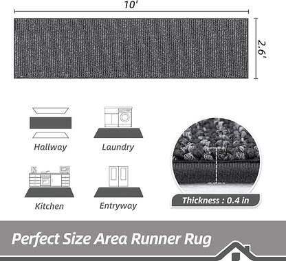 BEQHAUSE Hallway Runner Rugs 2.6x10, Hallway Rug Non-Slip Washable(Rolled-Up NO Creases), Runner Rug Absorbent Stain Resist Hall Rug Carpet Runner, Entryway Rugs Floor Mat Laundry Room Rugs, Charcoal
