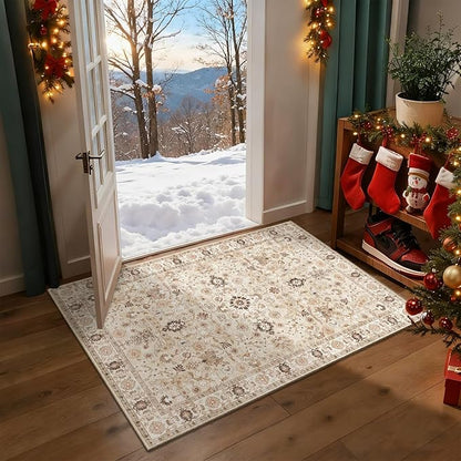 Washable 2'x3' Non Slip Rug Vintage Soft Low Pile Lightweight Boho Area Rugs for High-Traffic Areas (Entryway, Kitchen, Hallway), Farmhouse Decor
