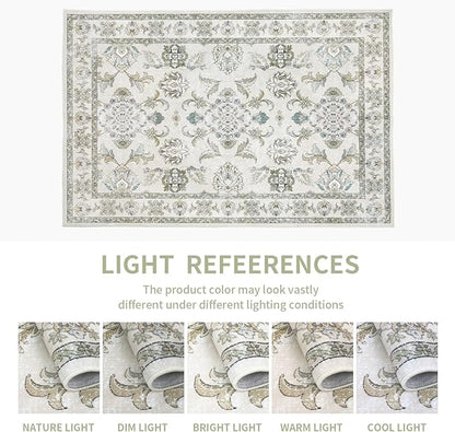 9x12 Washable Area Rugs Beige and Sage Green Vintage Boho Floral Farmhouse Rug for Living Room Bedroom, Non Slip Low Pile Carpet