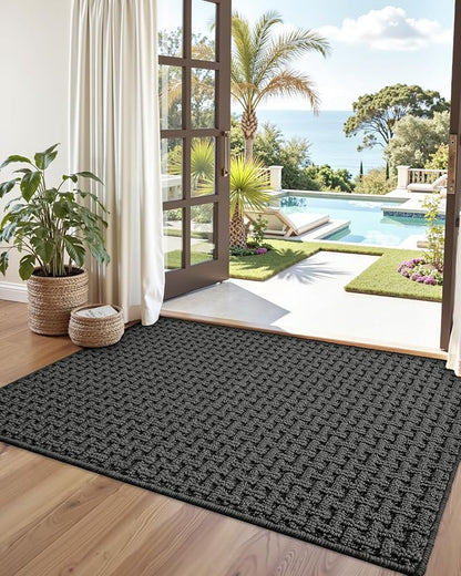 DEXI Front Entryway Door Mat Non Slip 48x72, Large Double Entry Way Mats Inside Entrance Low Profile, Welcome Doormat Dirt Trapper for Garage House Floor Home Porter Hall Backdoor Area, Dark Grey