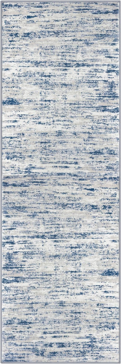 Modern Abstract Runner Rug 2x6, Blue White Washable Kitchen Runner Non-Slip Soft Hallway Rug Runner Thin Print Faux Wool Carpet for Entryway Bedroom Laundry Room Indoor Home Decor