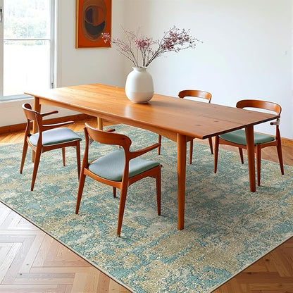 WITSHOCK Living Room Area Rugs 5x7：Modern Abstract Machine Washable Large Rug for Bedroom Dining Room Non-Slip Stain Resistant Home Office Decor,Teal Brown