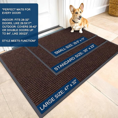 OLANLY Front Door Mat Indoor Outdoor Entrance, Waterproof Heavy Duty Doormat, Fade Resistant, Low Profile, Easy Clean Patio Porch Welcome Floor Mats for Entry, 59x35, Brown