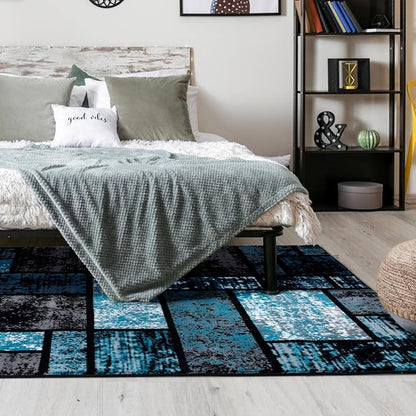 LUXE WEAVERS Modern Geometric Squares 10007 Turquoise 2x7 Area Rug