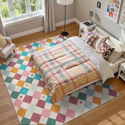 jinchan Macy Area Rug 8x10 Kids Washable Rug Indoor Floor Cover Non Slip Modern Soft Rug Playroom Diamond Carpet for Elementary School Classroom Nursery Daycare Living Room Bedroom Confetti on Cream