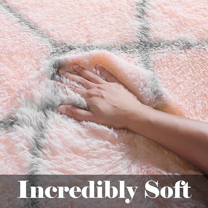 ONASAR 6x9 Area Rugs for Living Room Bedroom, Washable Large Fluffy Pink and Grey Throw Rug, Geometric Soft Plush Shaggy Fuzzy Floor Carpet for Nursery Kids Girls Boys Teen Dorm Home Office Decor