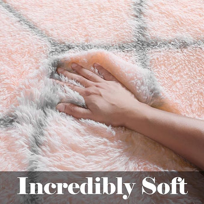 ONASAR 6x9 Area Rugs for Living Room Bedroom, Washable Large Fluffy Pink and Grey Throw Rug, Geometric Soft Plush Shaggy Fuzzy Floor Carpet for Nursery Kids Girls Boys Teen Dorm Home Office Decor