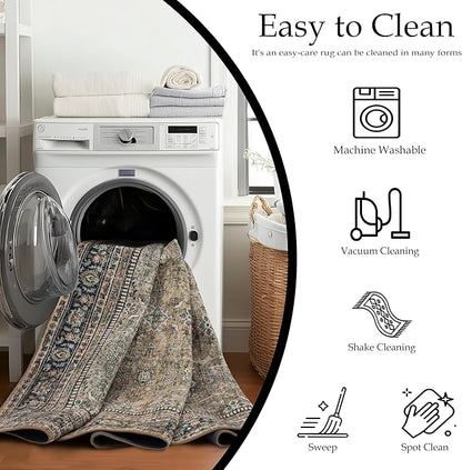 Area Rug Non Slip Machine Washable Ultra Soft Living Room/Bedroom/Kitchen/Outdoor/Classroom Vintage Brown, 2'×6'
