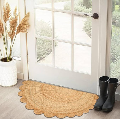 Savi Home Half Hand Woven Area Rug Braided Jute Scalloped Border, Decor Collection Classic Quality Made for Living Room, Kitchen, 22x42 - Natural